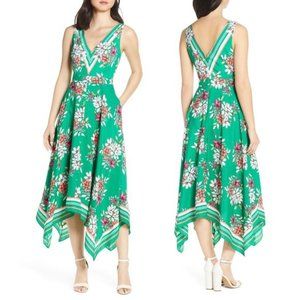 Vince Camuto Floral Print V Neck Pockets Dress 0